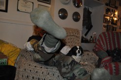 My honey's foot in his man cave. 